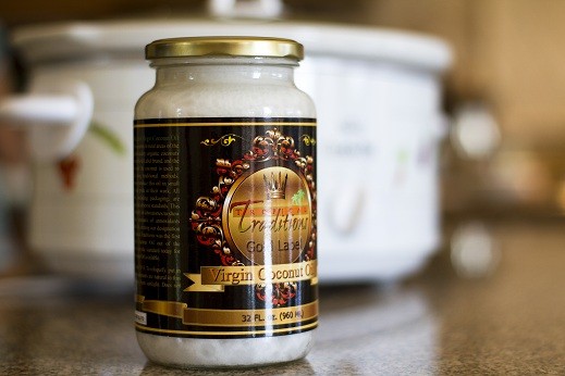 picture of jar of coconut oil and crockpot