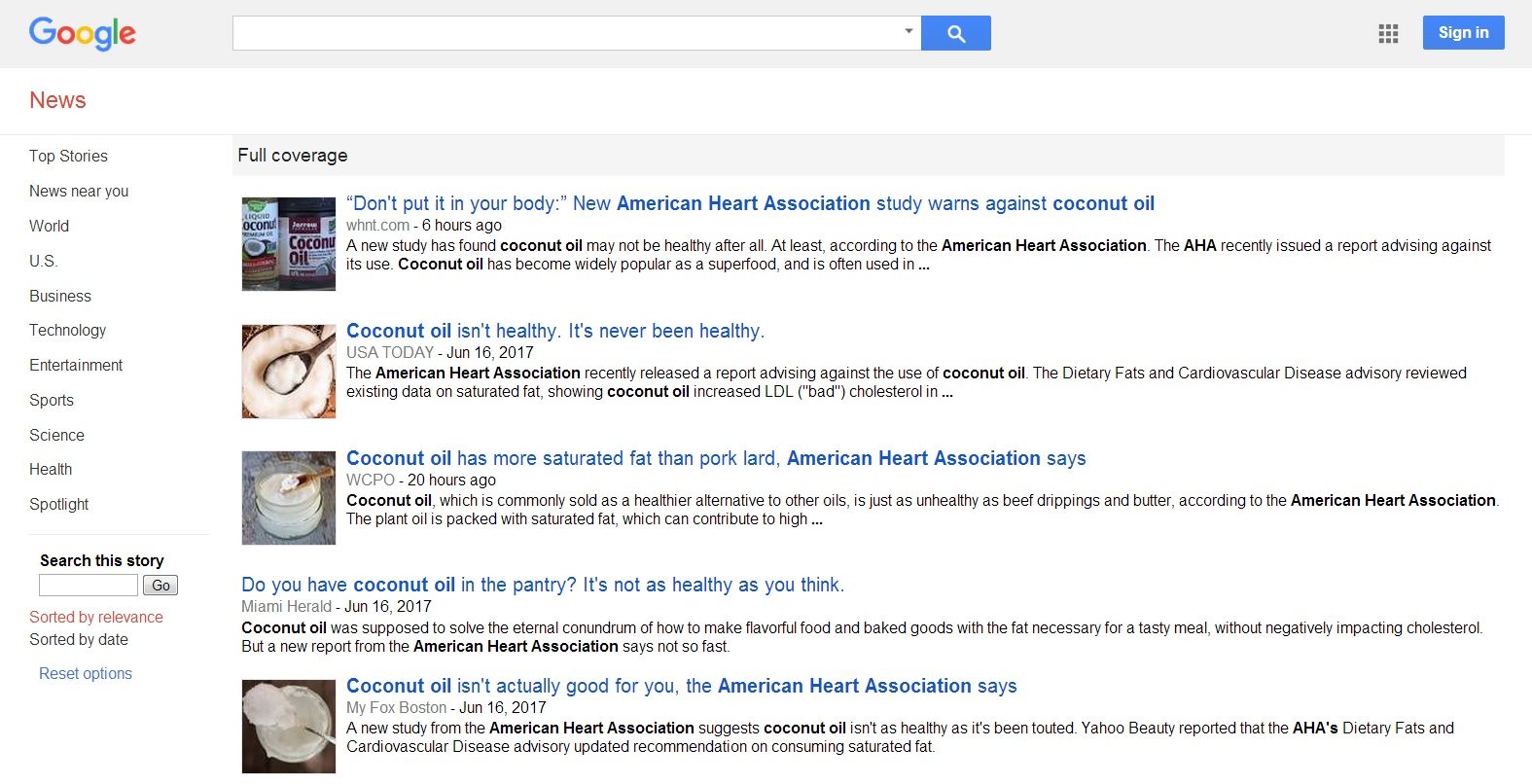 Google News Coconut Oil AHA