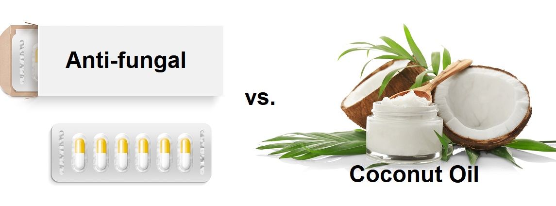 White pill box with coconut oil concept.